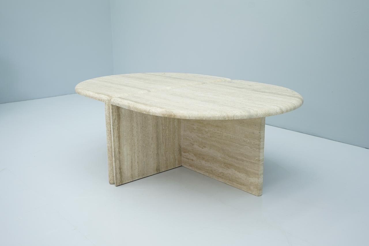 Italian Pair of Twin Travertine Coffee Tables, 1970s