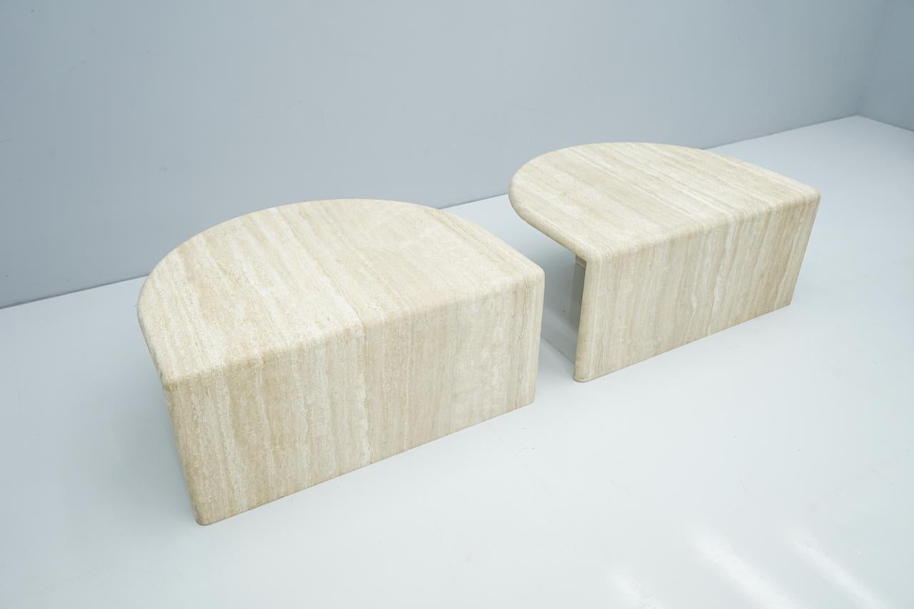 Late 20th Century Pair of Twin Travertine Coffee Tables, 1970s For Sale