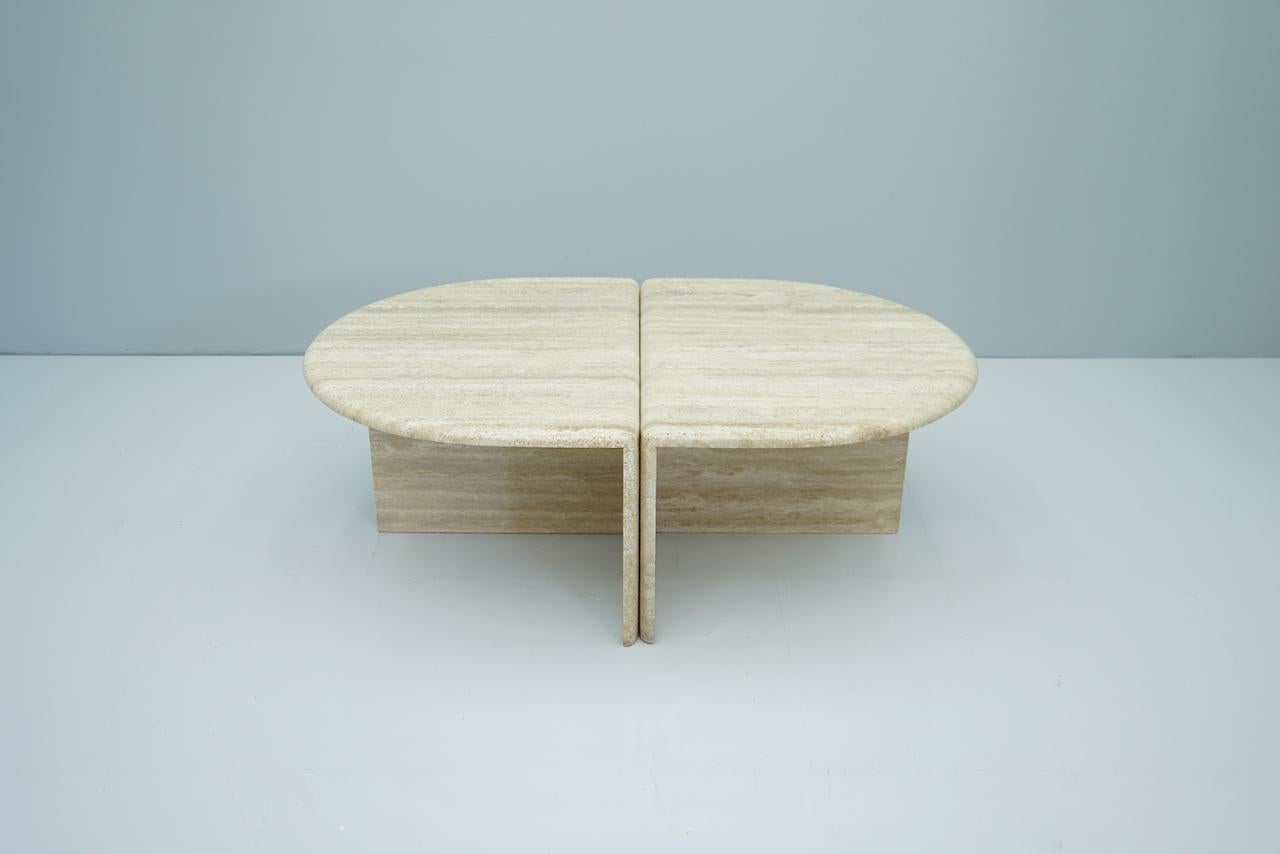 Late 20th Century Pair of Twin Travertine Coffee Tables, 1970s