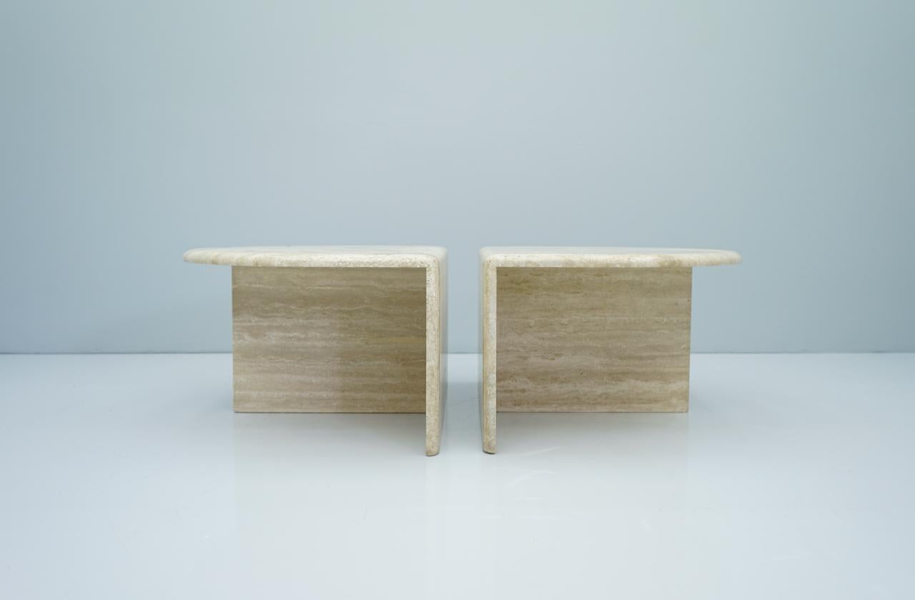 Pair of Twin Travertine Coffee Tables, 1970s 2