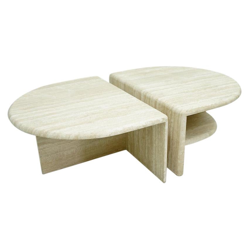 Pair of Twin Travertine Coffee Tables, 1970s For Sale