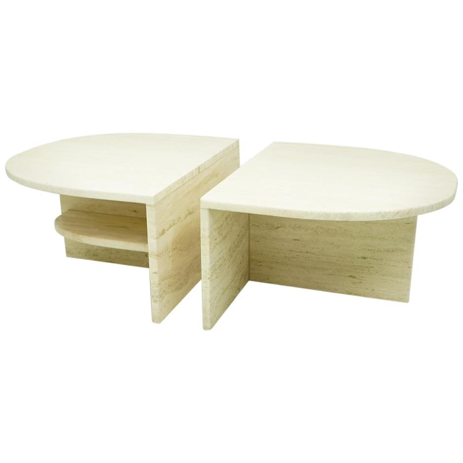 Pair of Twin Travertine Coffee Tables, 1970s