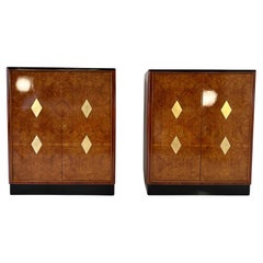 Vintage Pair of Twins  Italian Art Deco Maple Briar and Gold Cabinets, 1940s