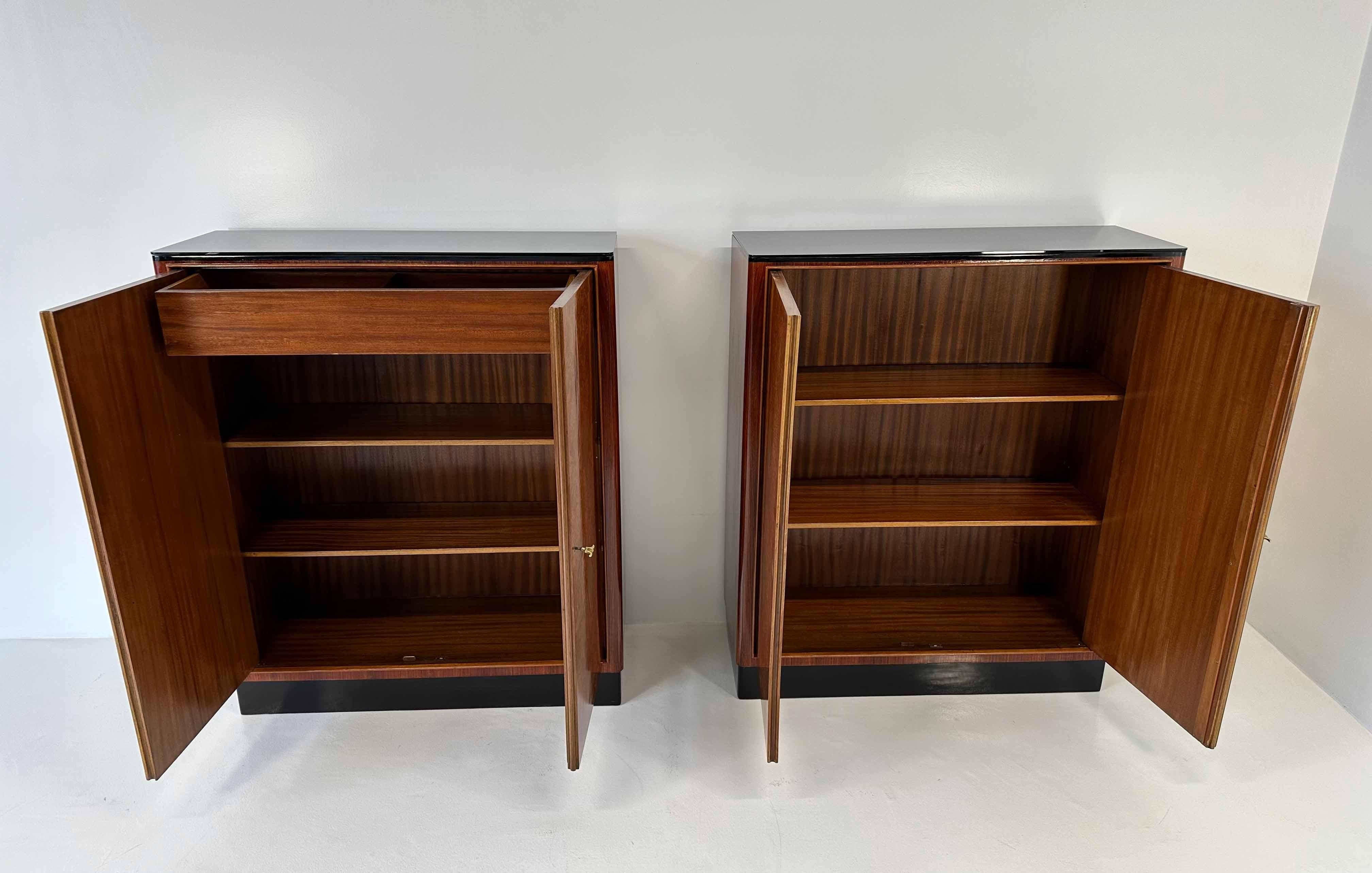 Pair of Twins  Italian Art Deco Maple Briar and Gold Cabinets, 1940s 7