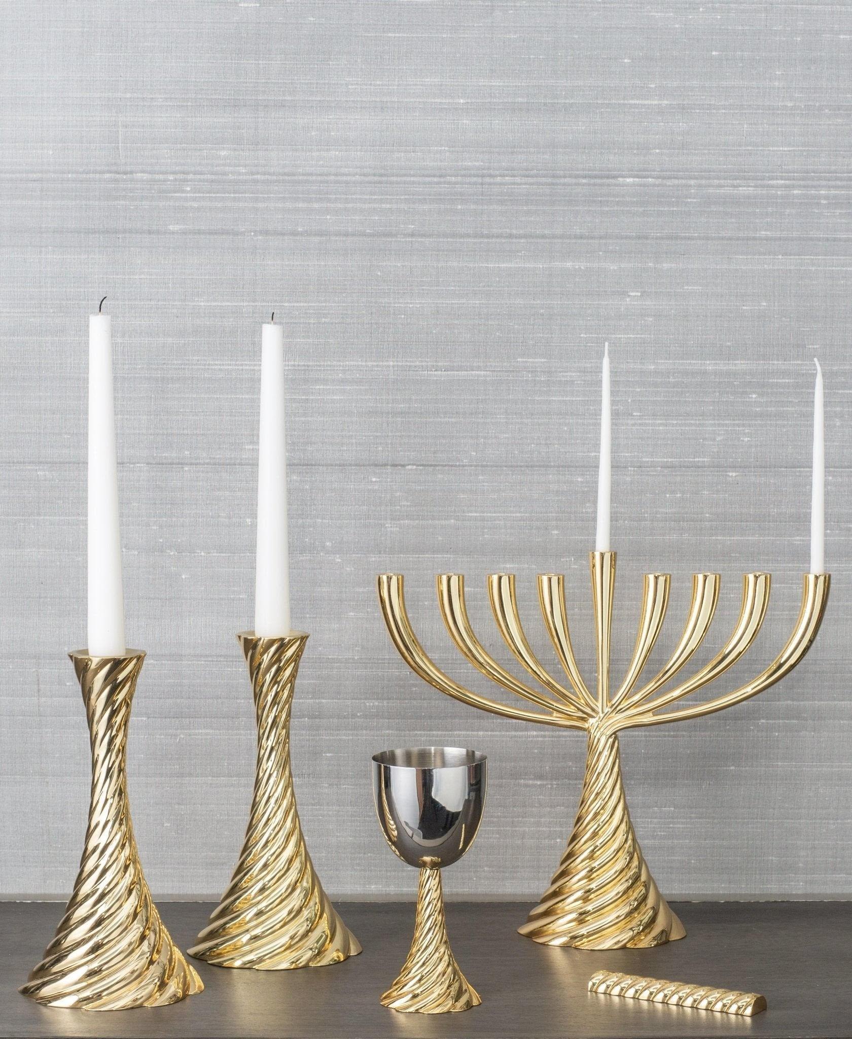 Modern Pair of Twist Candlesticks, Gilded Metal, Contemporary Work. For Sale