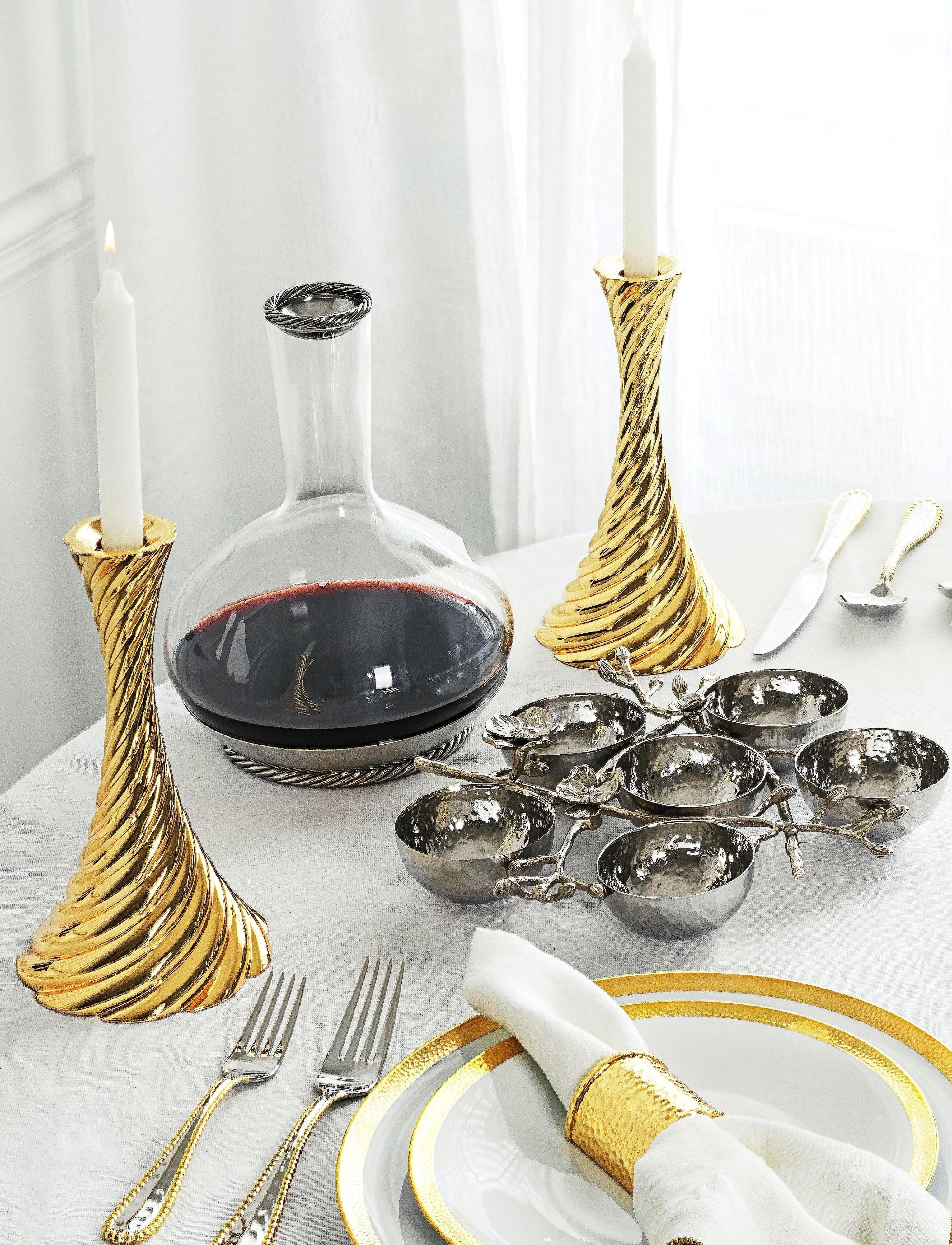 French Pair of Twist Candlesticks, Gilded Metal, Contemporary Work. For Sale