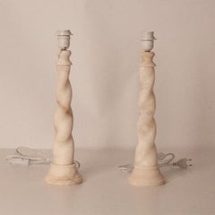 Pair of Twisted Column Alabaster Lamps, Spain, 1940s