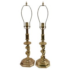 Vintage Pair of Twisted Column Bronze Lamps