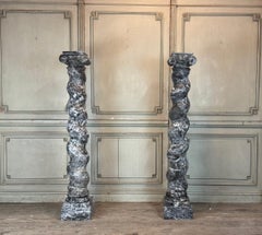 Pair Of Twisted Columns In Ardennes Grey Marble, Circa 1880
