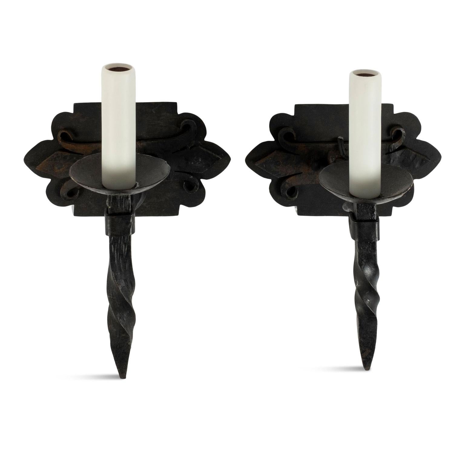 Pair of Twisted Iron Single Arm Sconces In Good Condition In Houston, TX