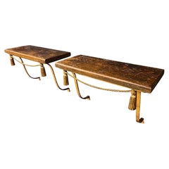 Pair of Twisted Lacquered Iron Wall Consoles circa 1950 Patinated Pine Top