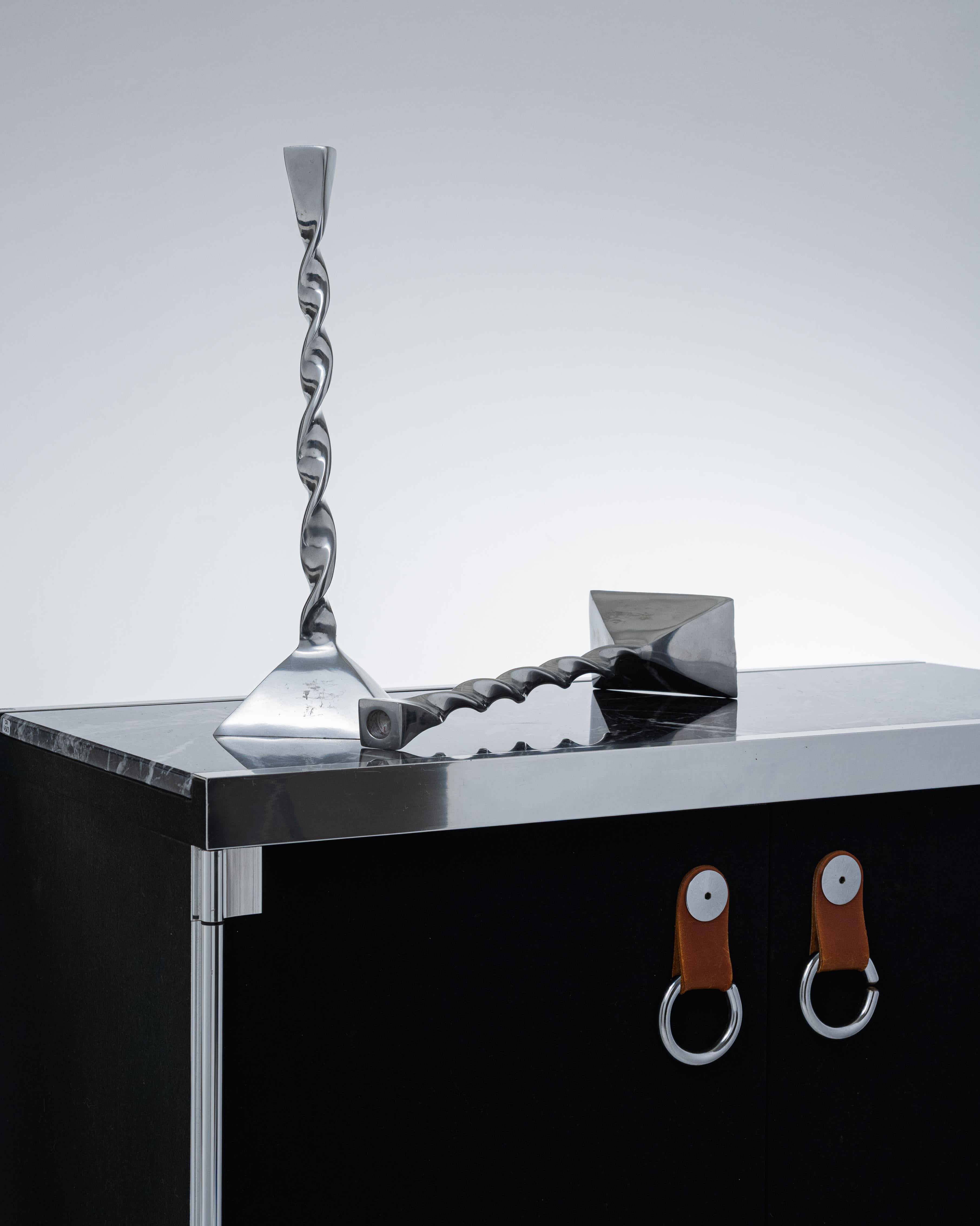 Late 20th Century Pair of twisted metal candelsticks, 1980s For Sale