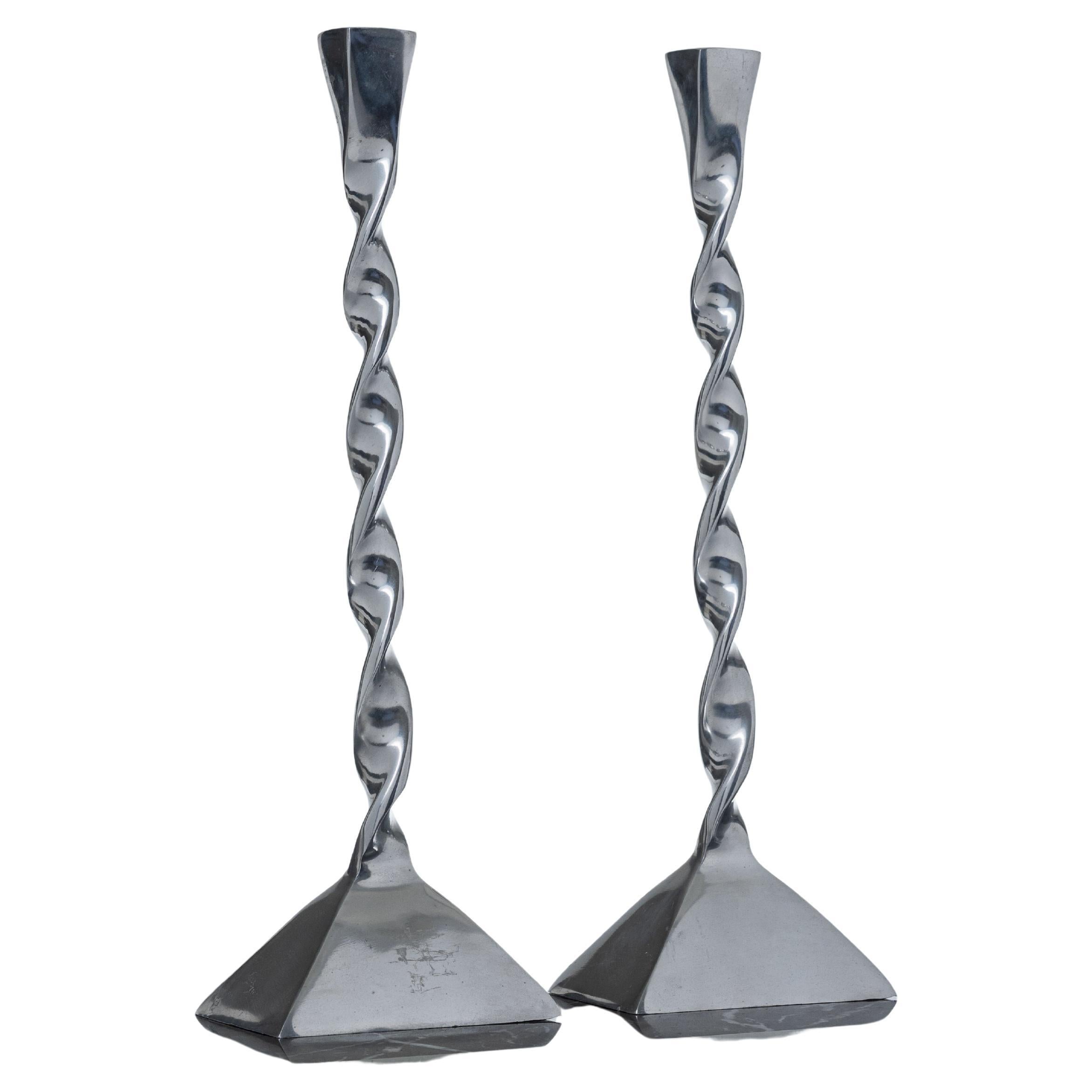 Pair of twisted metal candelsticks, 1980s