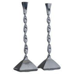 Pair of twisted metal candelsticks, 1980s