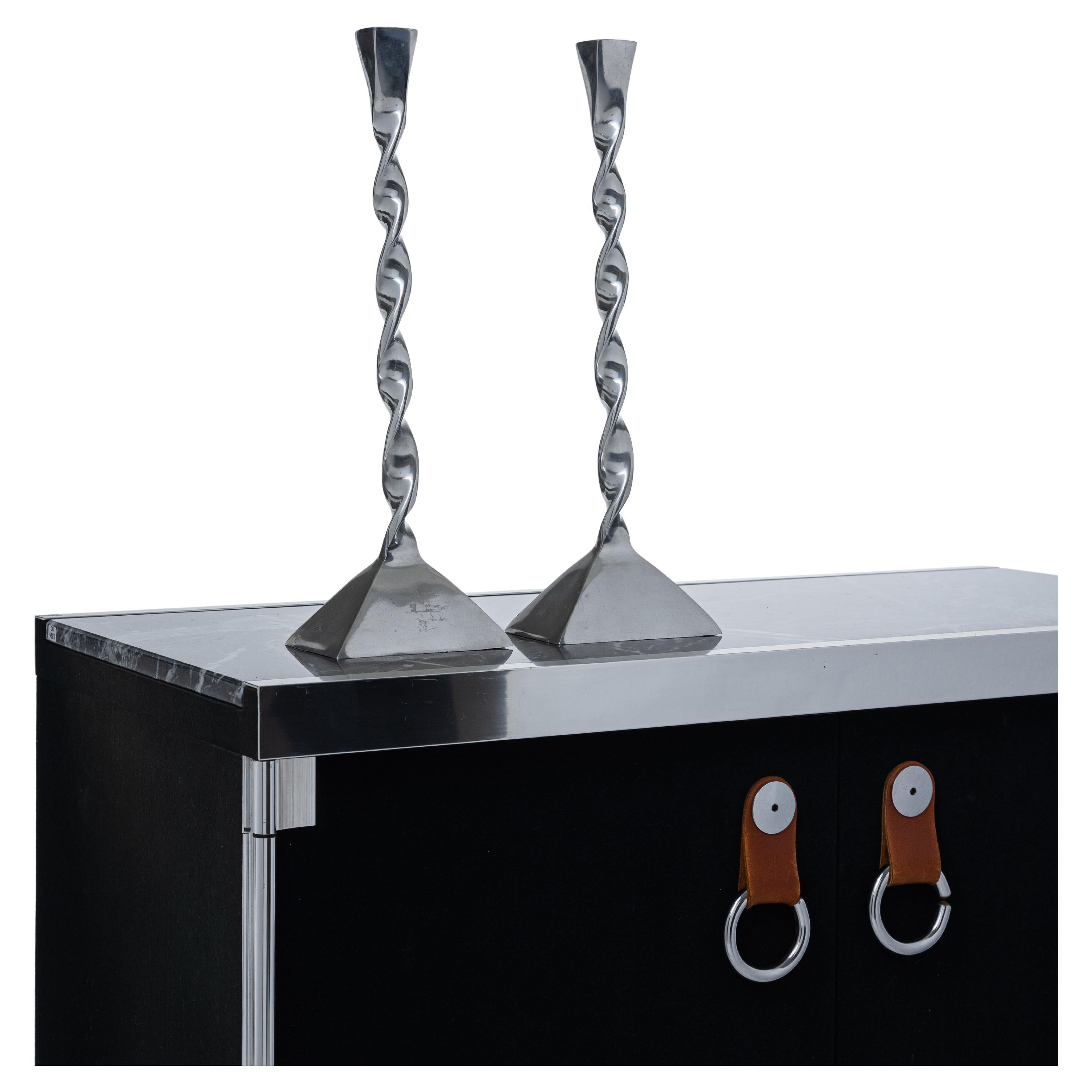 Pair of Twisted Metal Candleholders, 1980s in vendita