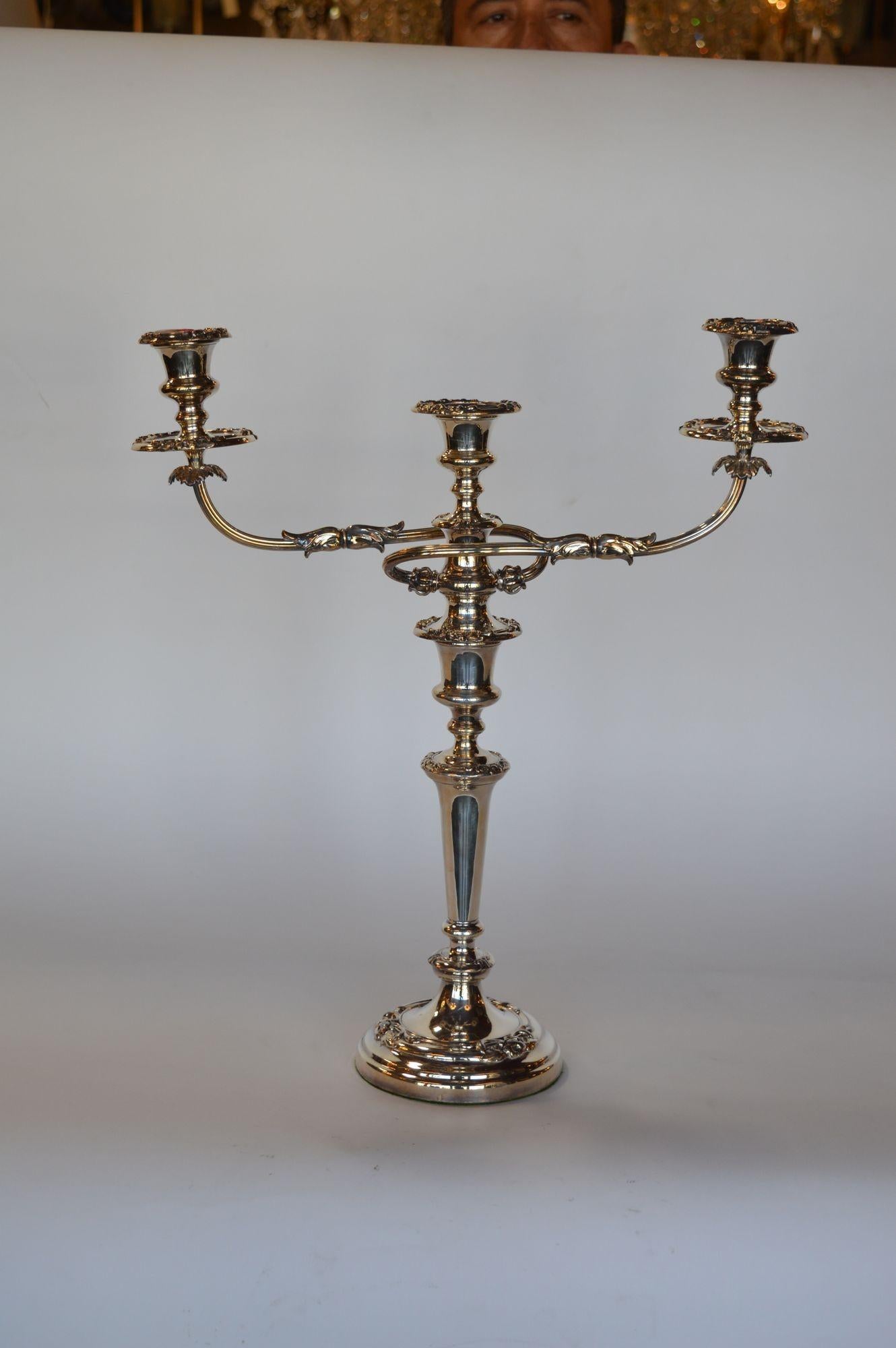 Pair of silver twisted arm candelabras.