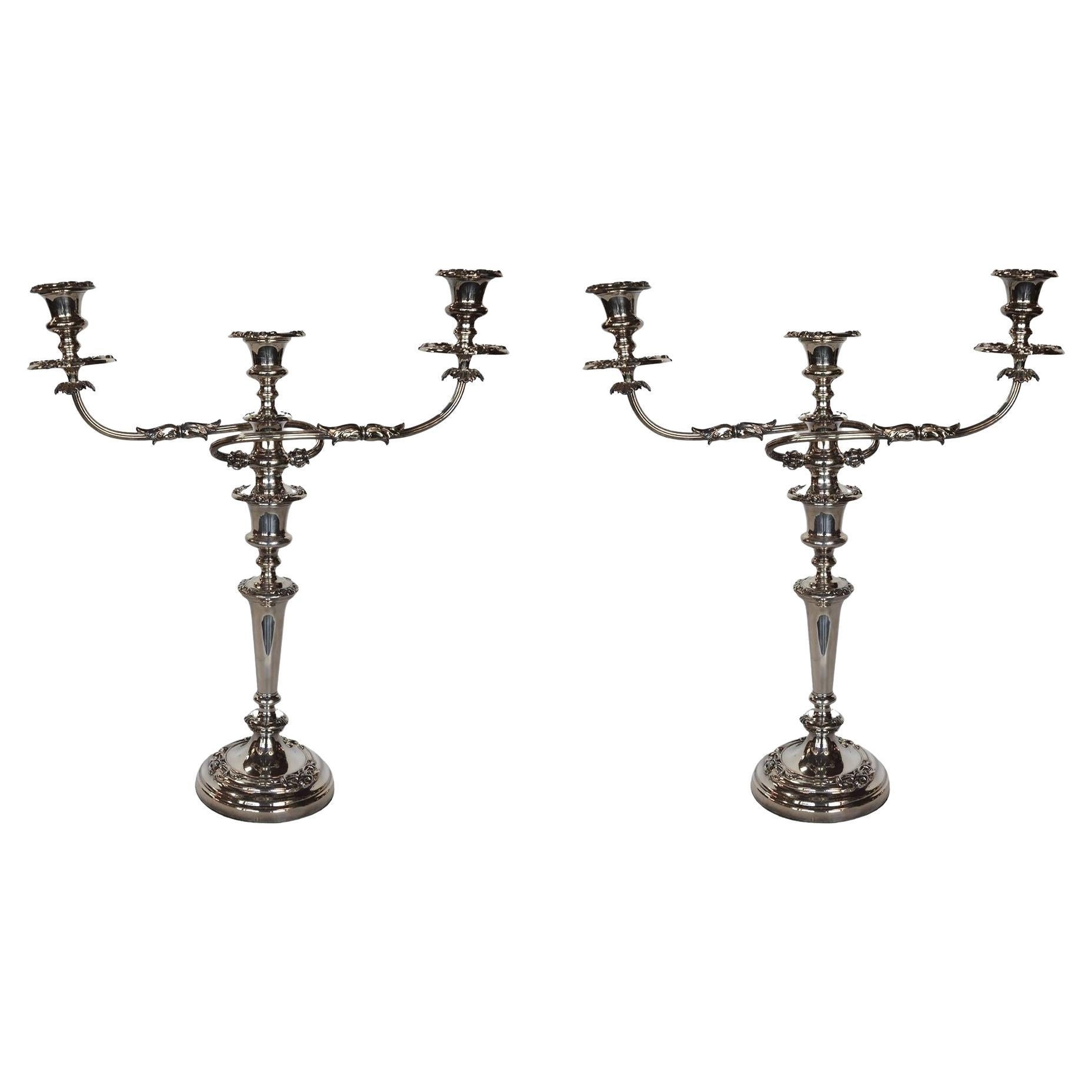 Pair of Twisted Silver Candelabras For Sale