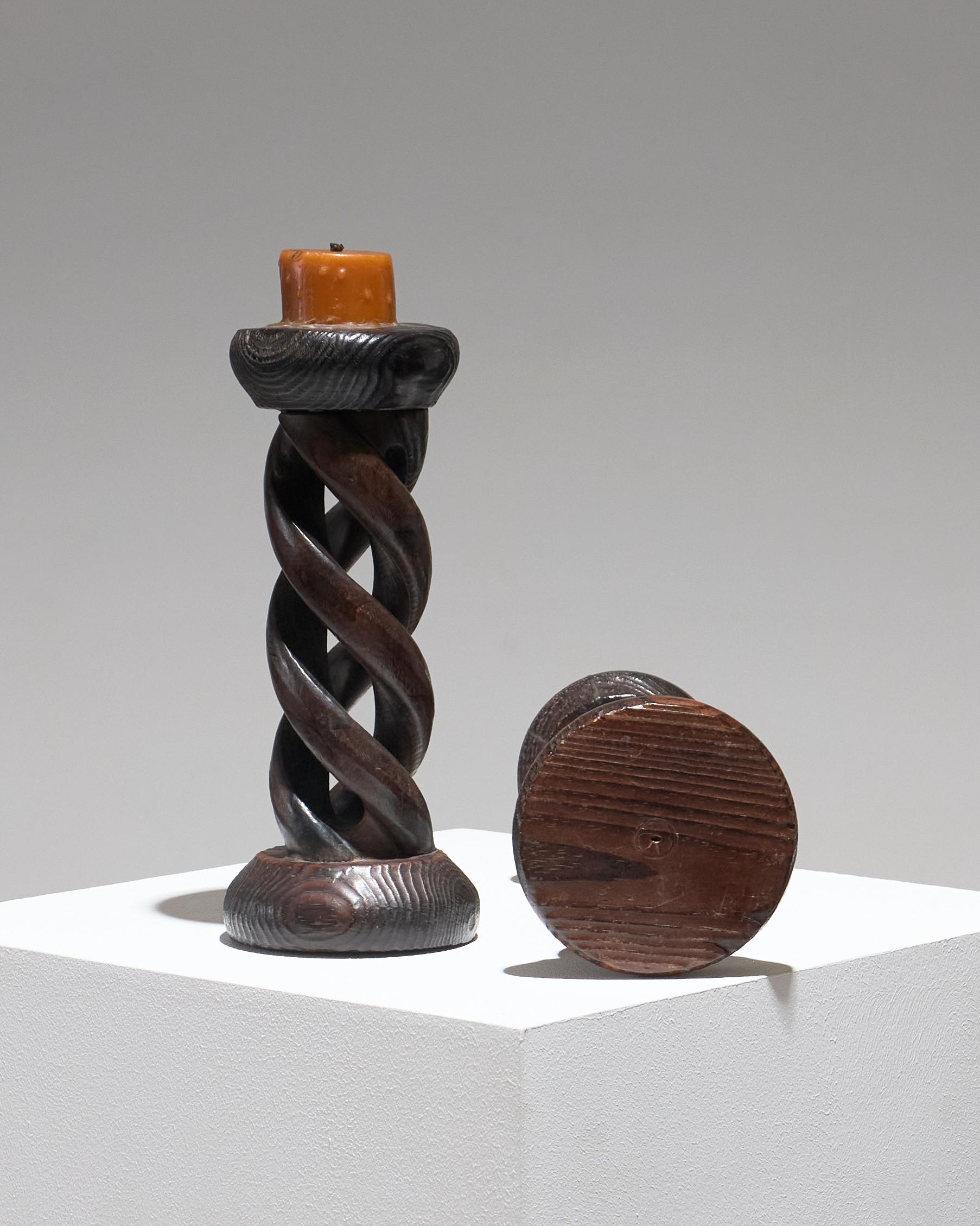 Mid-Century Modern Pair of Twisted Wood Candlesticks, 1950s For Sale