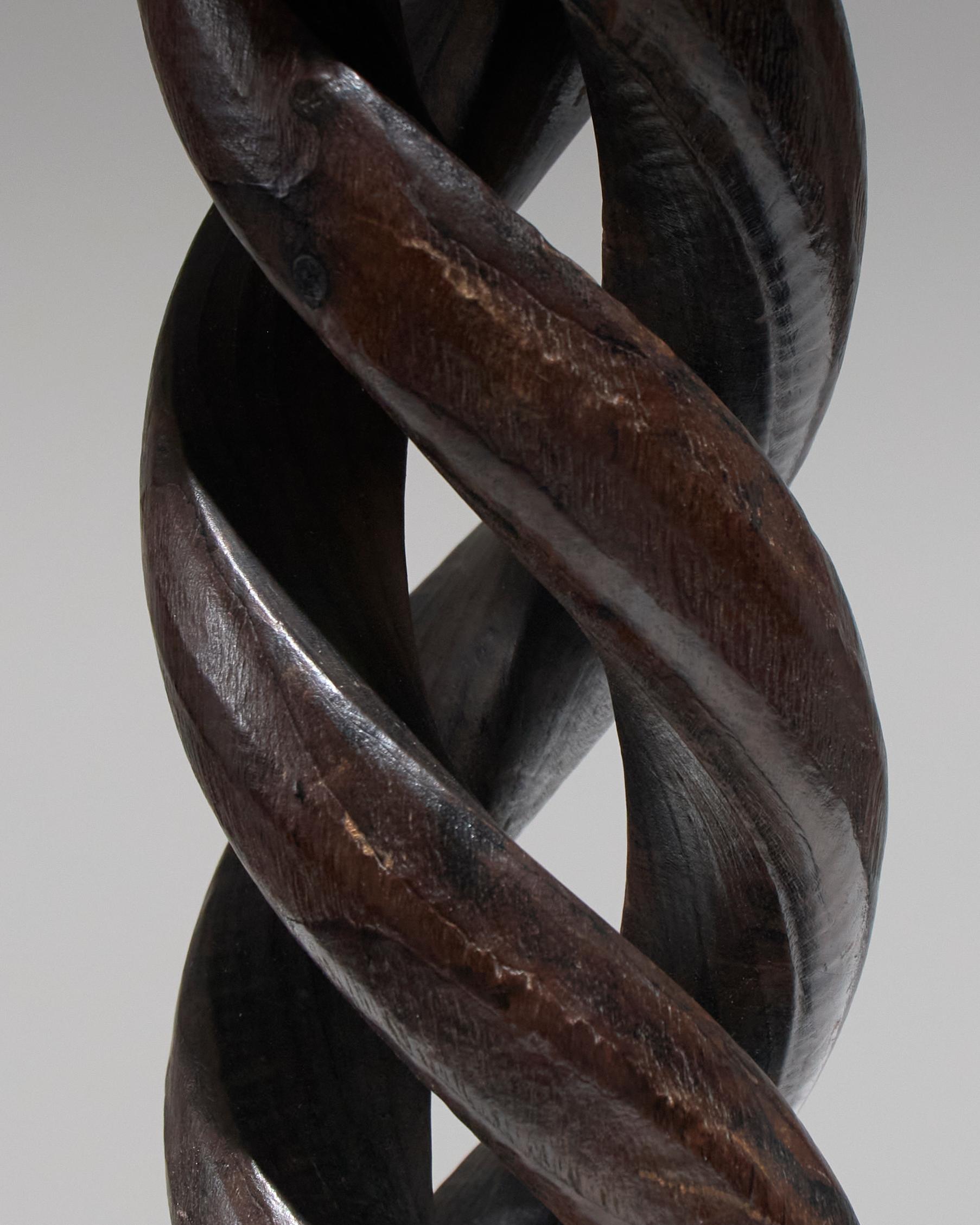 Pair of Twisted Wood Candlesticks, 1950s In Good Condition For Sale In PARIS, FR