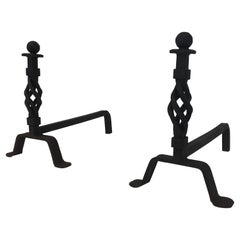 Pair of Twisted Wrought Iron Andirons, French, circa 1940