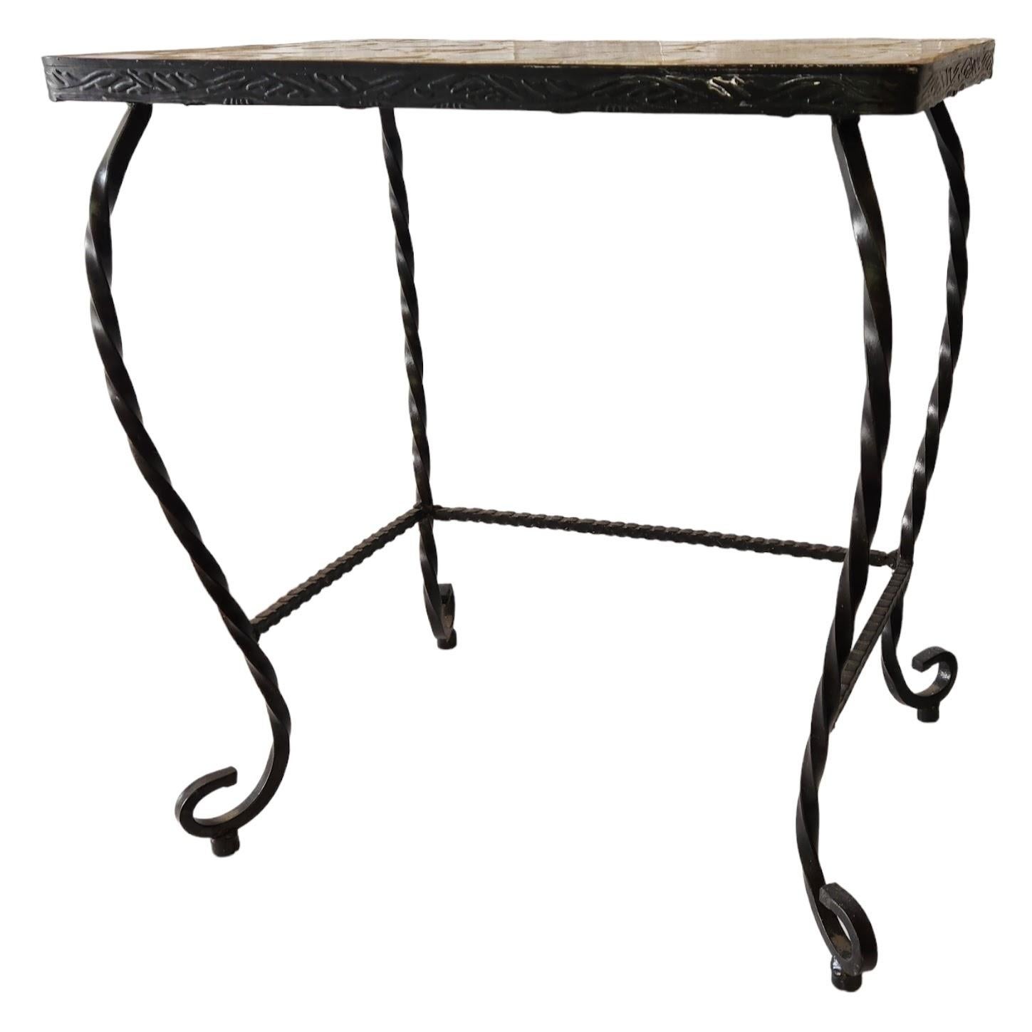 Pair of Twisted Wrought Iron Ceramic Mosaic Side Tables, Italy, 1960 For Sale 3
