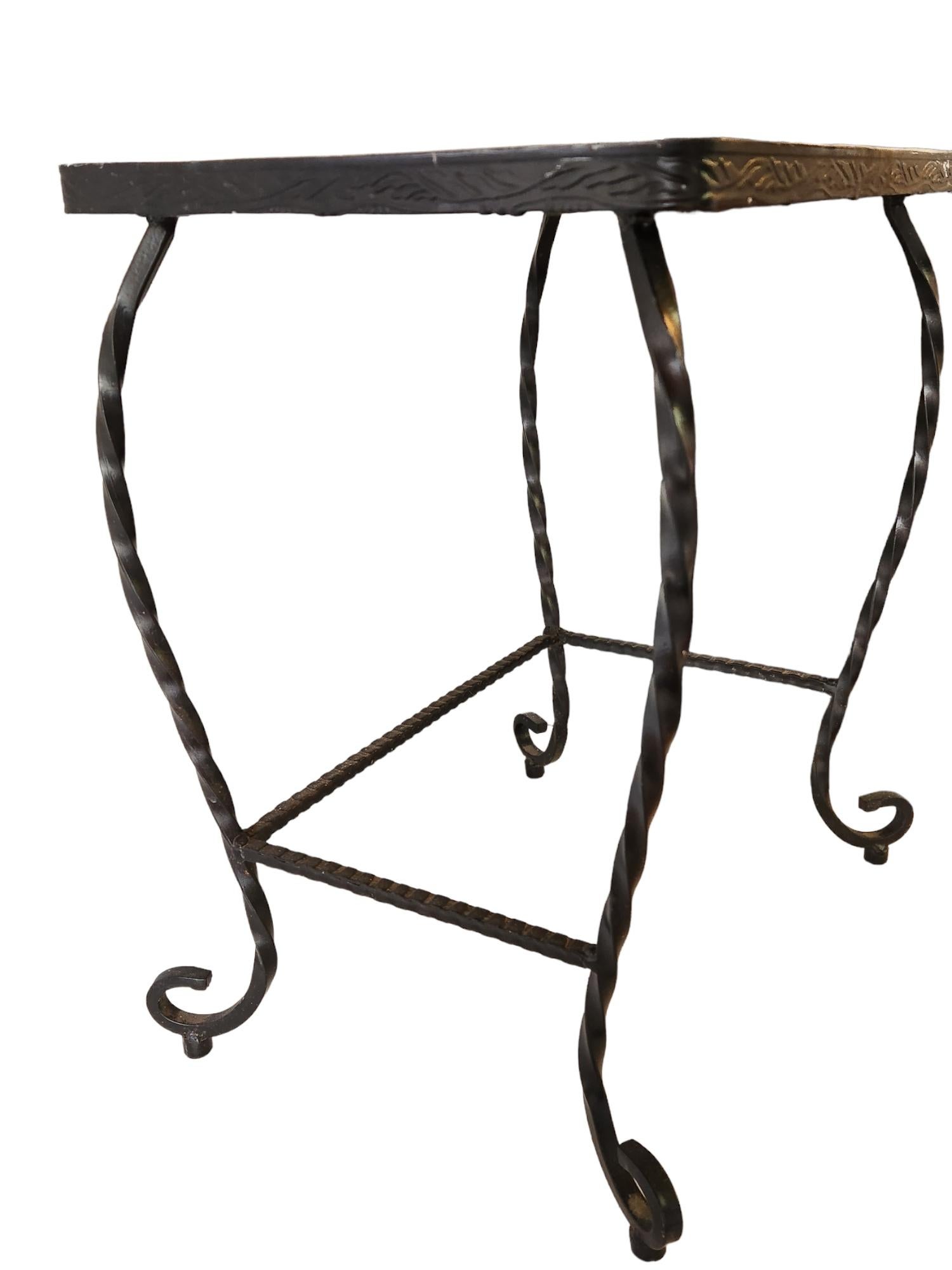 Pair of Twisted Wrought Iron Ceramic Mosaic Side Tables, Italy, 1960 For Sale 7