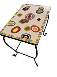 Pair of Twisted Wrought Iron Ceramic Mosaic Side Tables, Italy, 1960