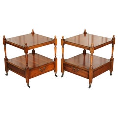 Vintage PAIR OF TWO 1950'S TIER BURR YEW SIDE END LAMP BEDSiDE TABLES