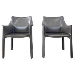 Pair of Two 70s Cassina Cab 413 Armchairs Mario Bellini Elephant Grey / Gray