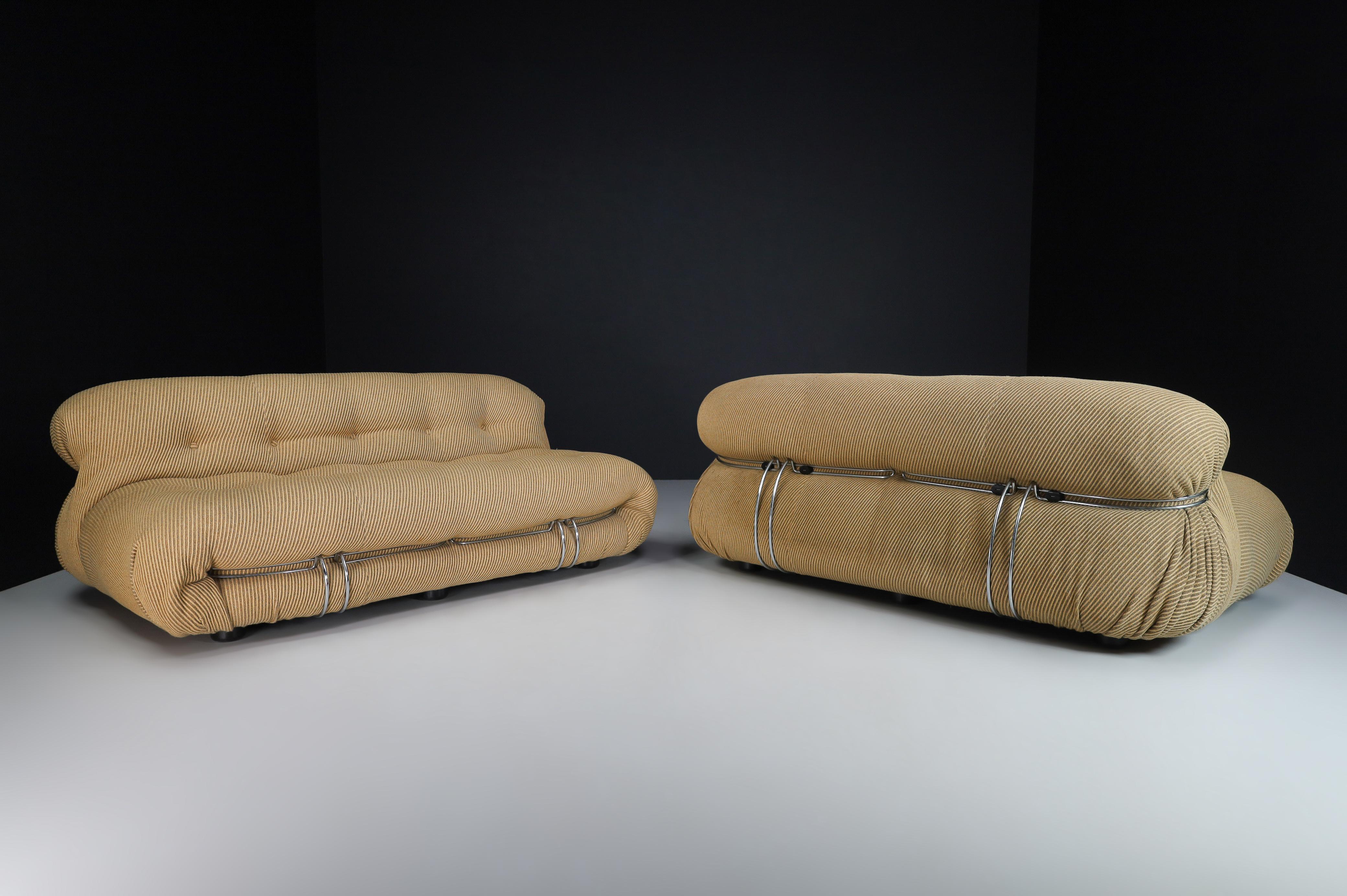 Mid-Century Modern Pair of Two Afra & Tobia Scarpa 'Soriana' Sofas in Original Fabric, Italy, 1969s