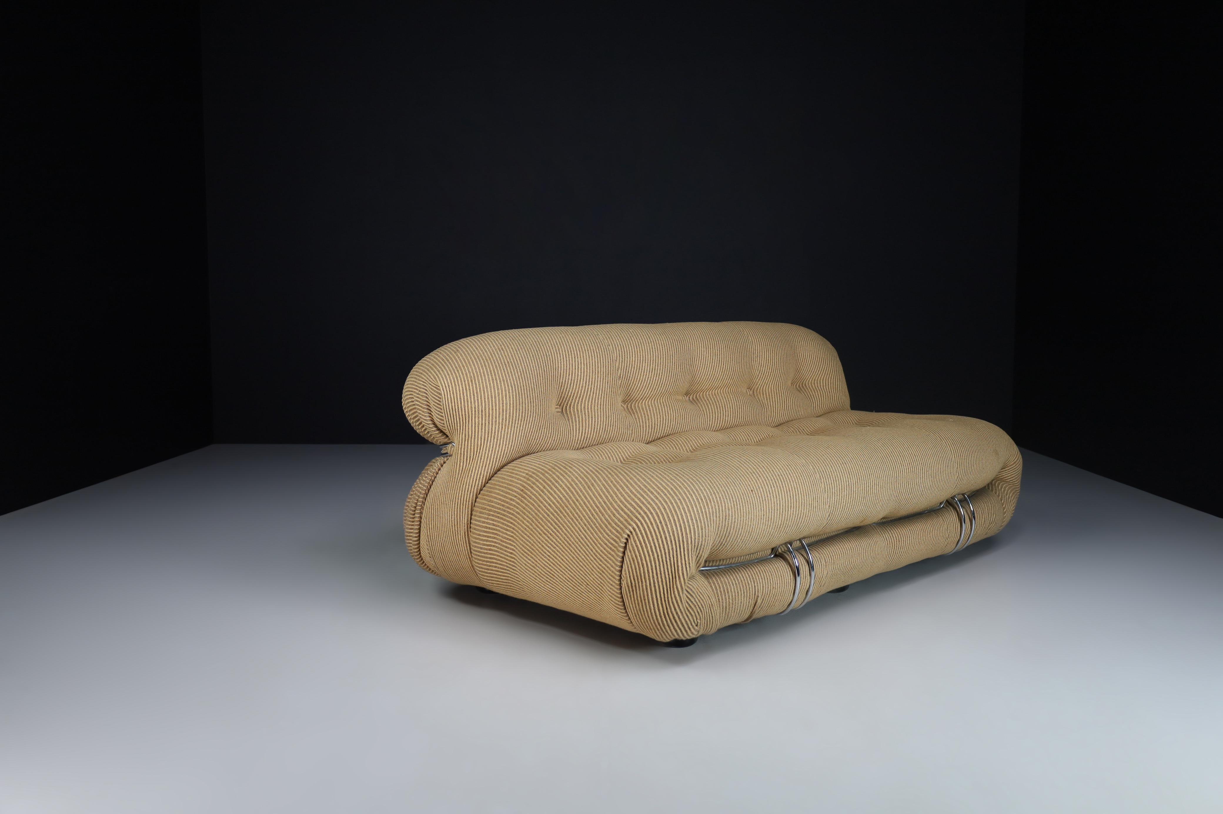 Steel Pair of Two Afra & Tobia Scarpa 'Soriana' Sofas in Original Fabric, Italy, 1969s
