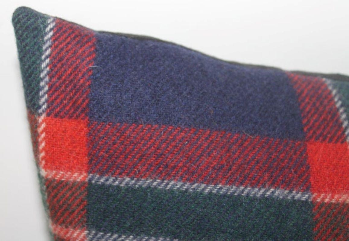 American Pair of Two Amazing Wool Plaid Blanket Pillows For Sale
