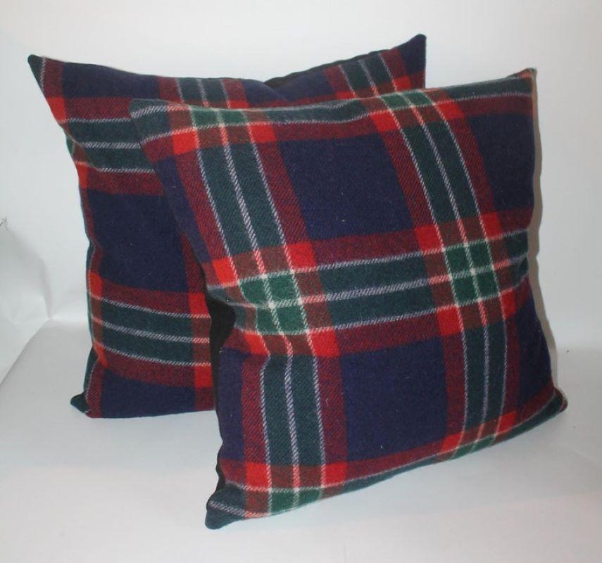 Pair of Two Amazing Wool Plaid Blanket Pillows In Good Condition For Sale In Los Angeles, CA