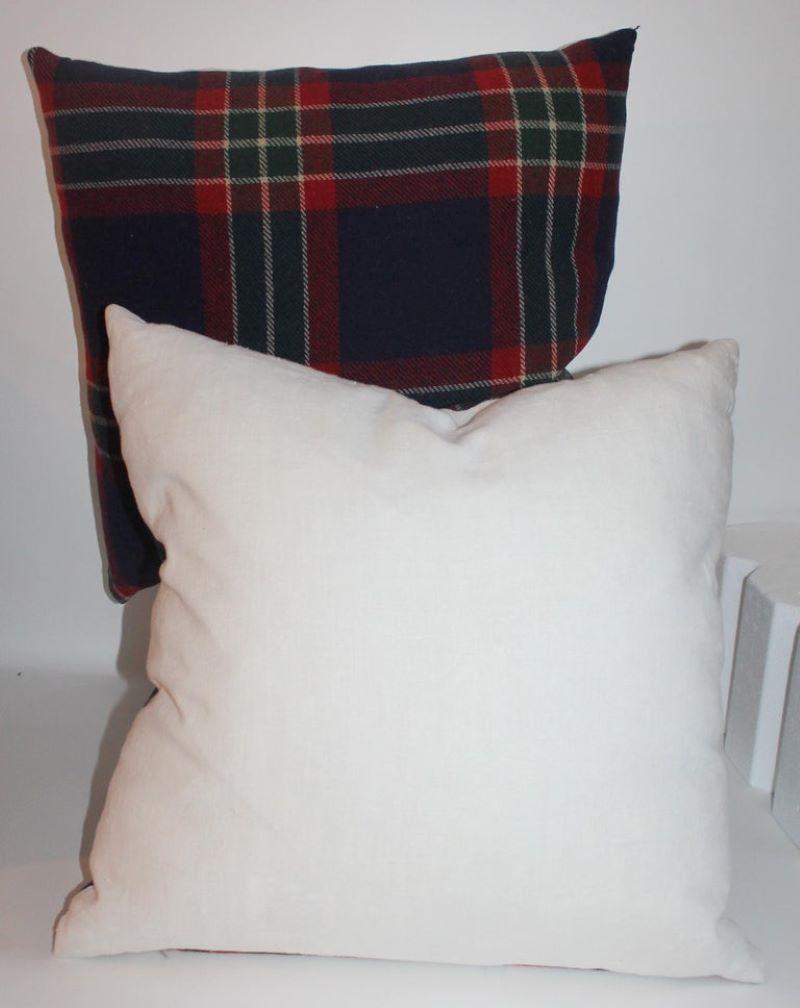 20th Century Pair of Two Amazing Wool Plaid Blanket Pillows For Sale