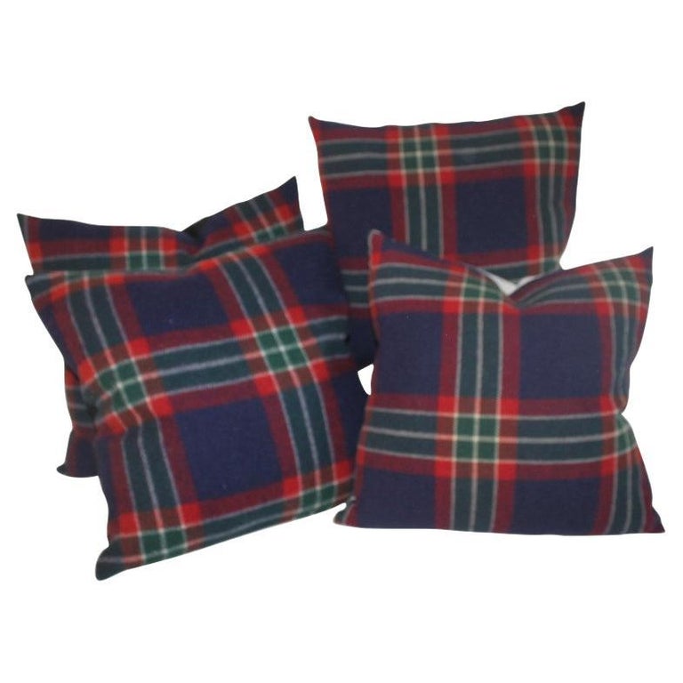 Pair of Two Amazing Wool Plaid Blanket Pillows For Sale at 1stDibs