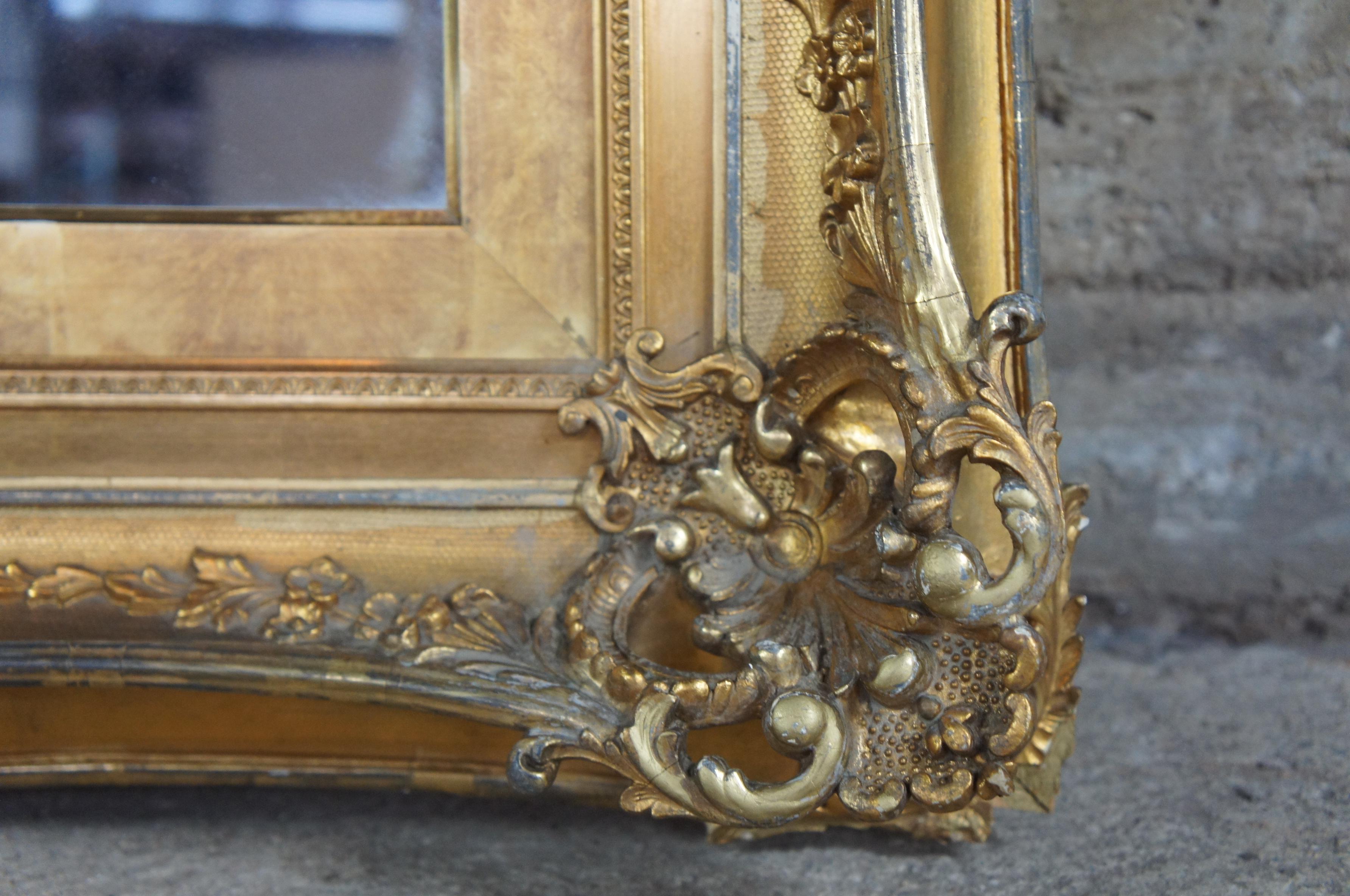 Pair of Two Antique French Gold Wall Hanging Entryway Vanity Mirrors In Fair Condition In Dayton, OH