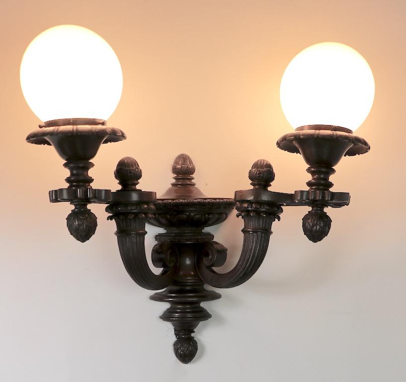 Pair of Two-Arm Architectural Scale Sconces in the Beaux Art Style 4
