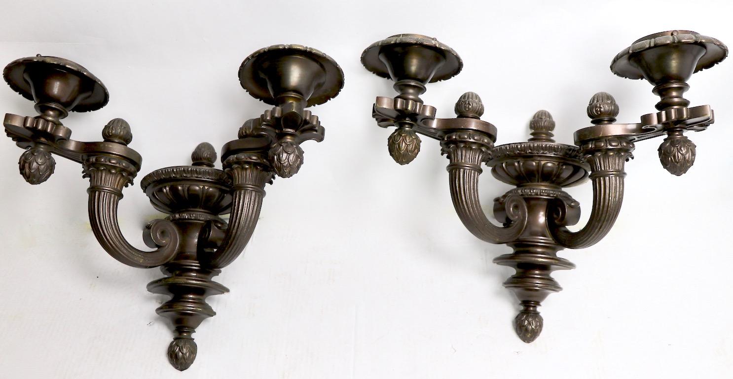 Pair of Two-Arm Architectural Scale Sconces in the Beaux Art Style 6