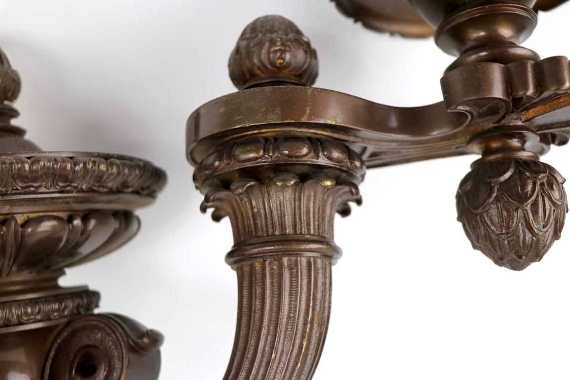American Pair of Two-Arm Architectural Scale Sconces in the Beaux Art Style