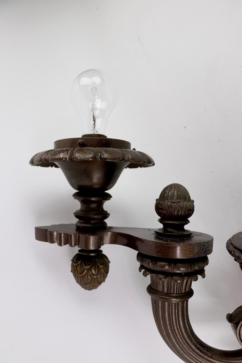 20th Century Pair of Two-Arm Architectural Scale Sconces in the Beaux Art Style