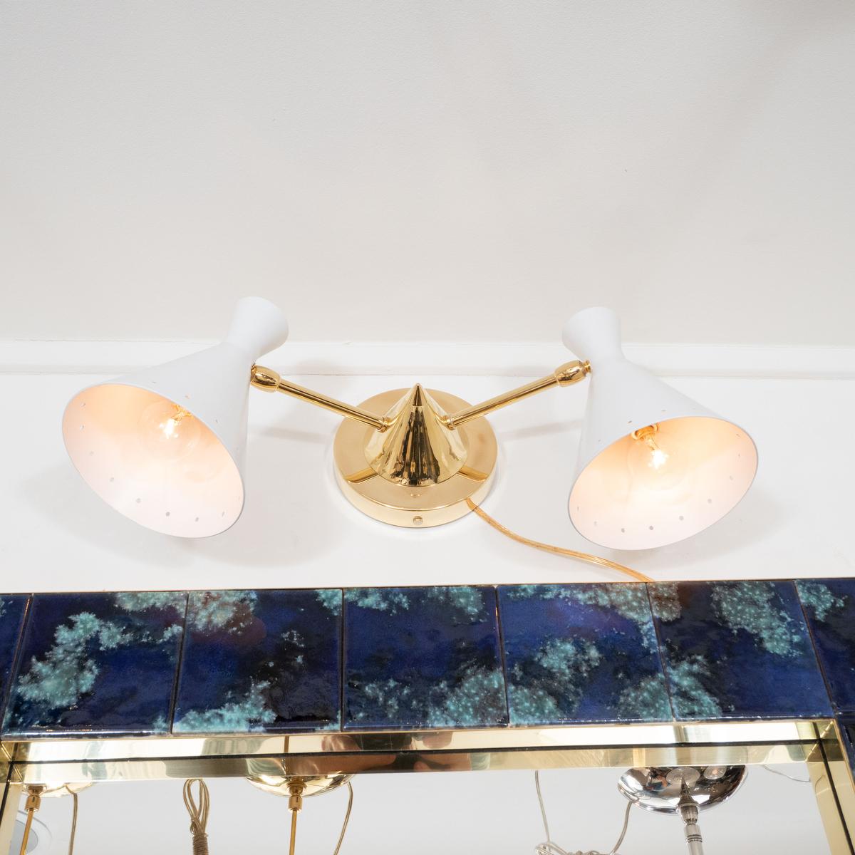 Mid-Century Modern Pair of Two-Arm Articulated Spotlight Sconces For Sale