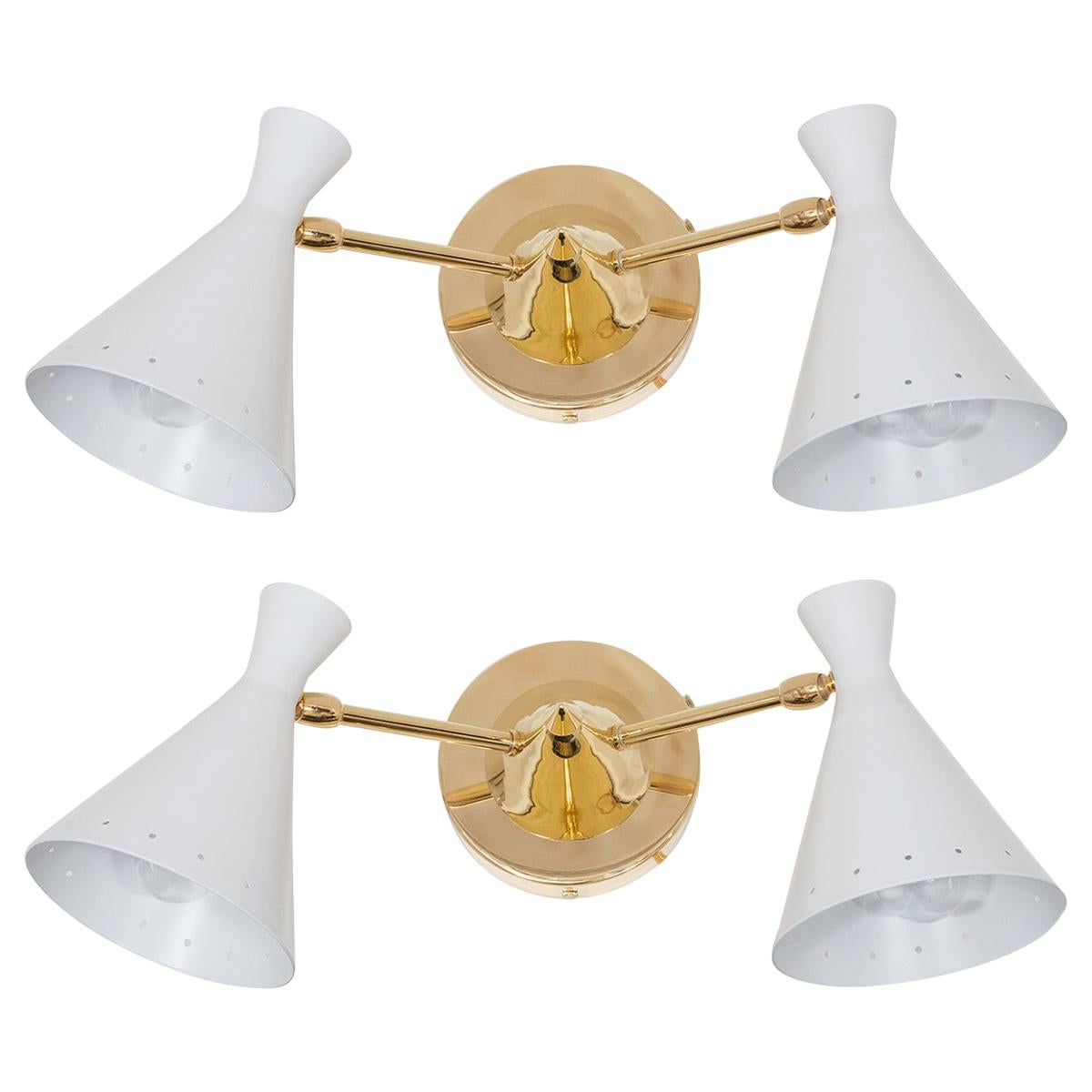 Pair of Two-Arm Articulated Spotlight Sconces For Sale