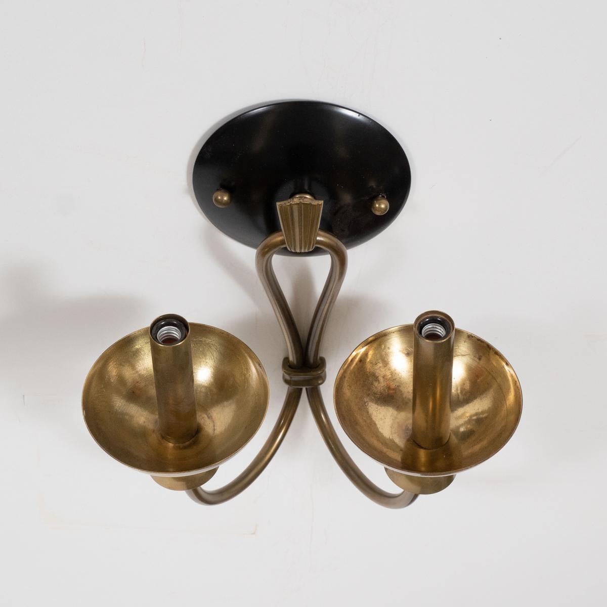 Pair of Two-Arm Brass and Enameled Metal Sconces For Sale 2