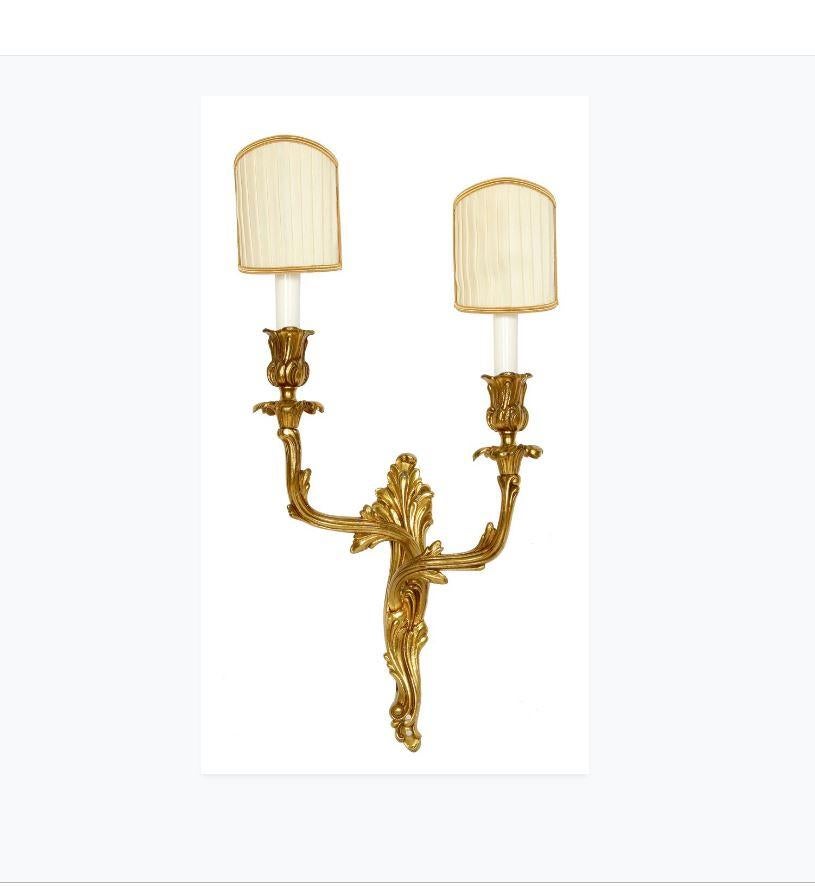 Pair of Two-Arm Louis XV Gilt Bronze Sconces (Französisch)