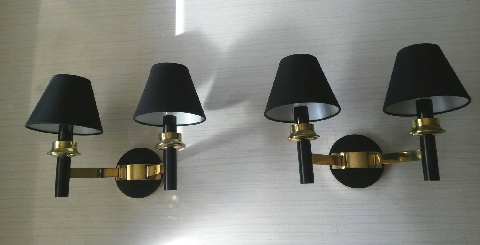 Pair of Two-Arm Neoclassical French Style Jacques Adnet Sconces, France, 1950s In Good Condition For Sale In Paris, FR