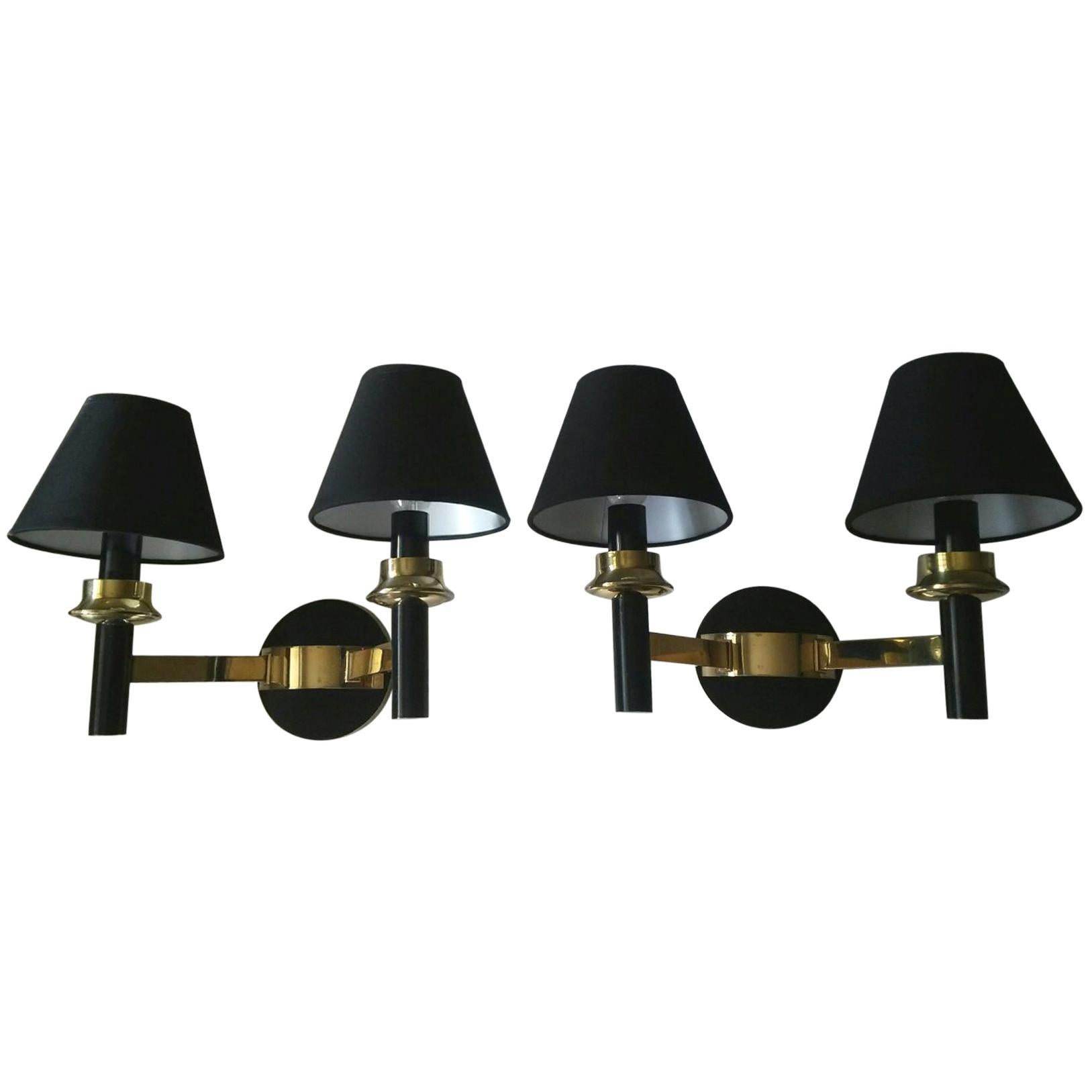 Pair of Two-Arm Neoclassical French Style Jacques Adnet Sconces, France, 1950s For Sale