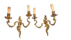 Vintage Pair of two Arm Rococo Style Wall Sconces in Bronze Italy, 1950s