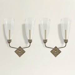 Pair of Two-Arm Sconces with Hurricane Shades