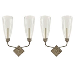 Pair of Two-Arm Sconces with Hurricane Shades