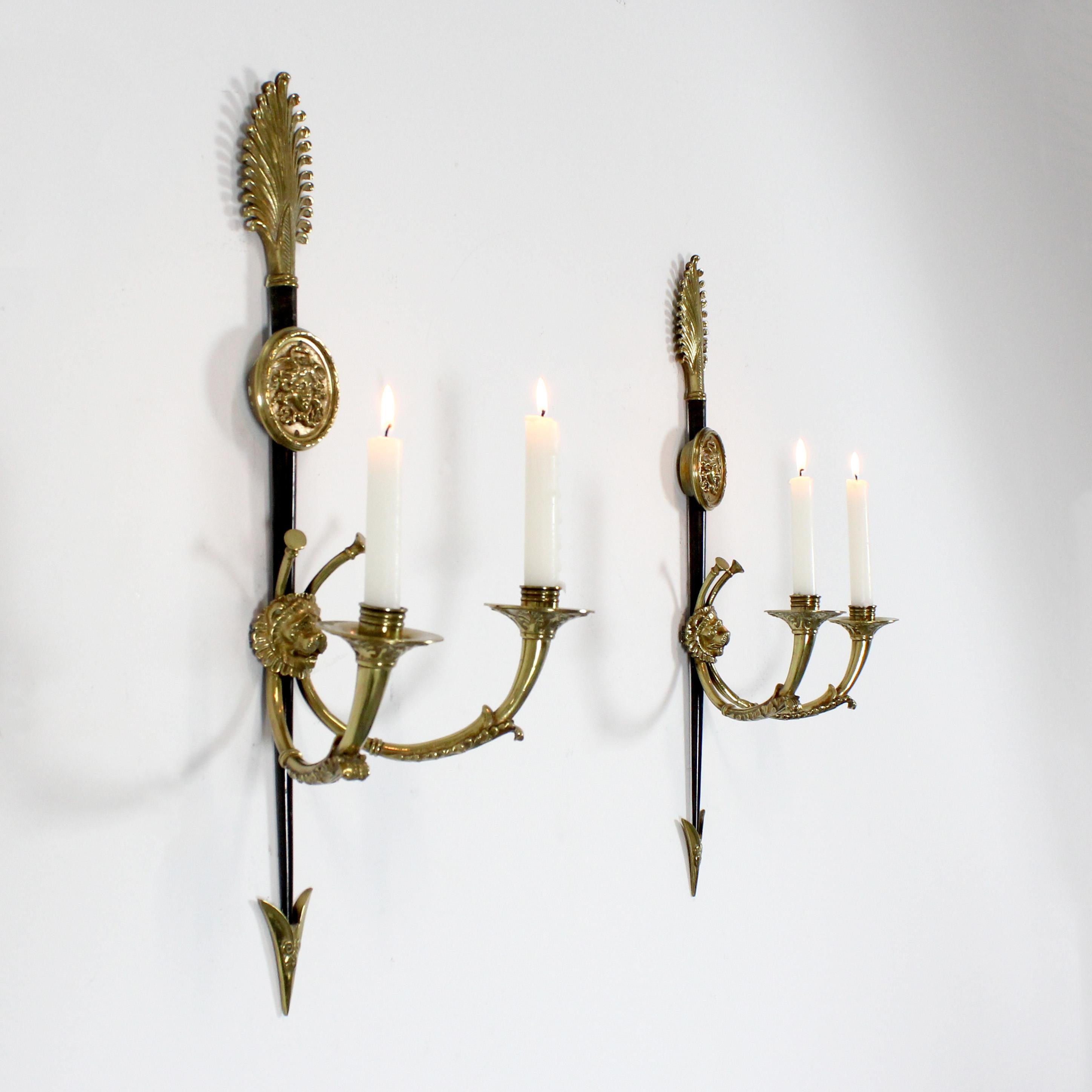 French Pair of two-armed bronze candelabras. France For Sale